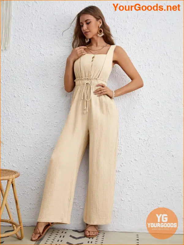 YOURGOODS Drawstring Waist Wide Leg Tank Jumpsuit - YourGoods Online Shop