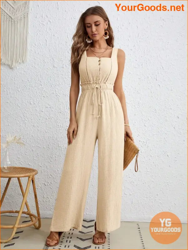 YOURGOODS Drawstring Waist Wide Leg Tank Jumpsuit - YourGoods Online Shop