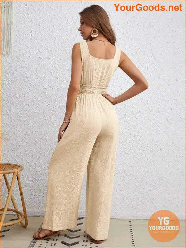 YOURGOODS Drawstring Waist Wide Leg Tank Jumpsuit - YourGoods Online Shop