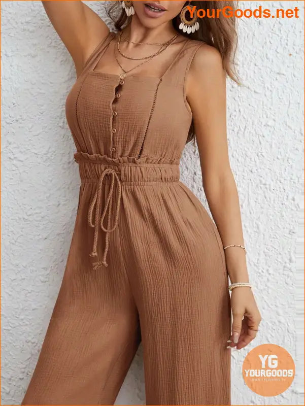 YOURGOODS Drawstring Waist Wide Leg Tank Jumpsuit - YourGoods Online Shop