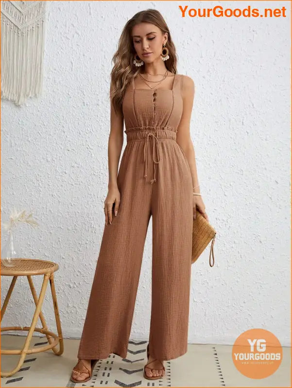 YOURGOODS Drawstring Waist Wide Leg Tank Jumpsuit - YourGoods Online Shop