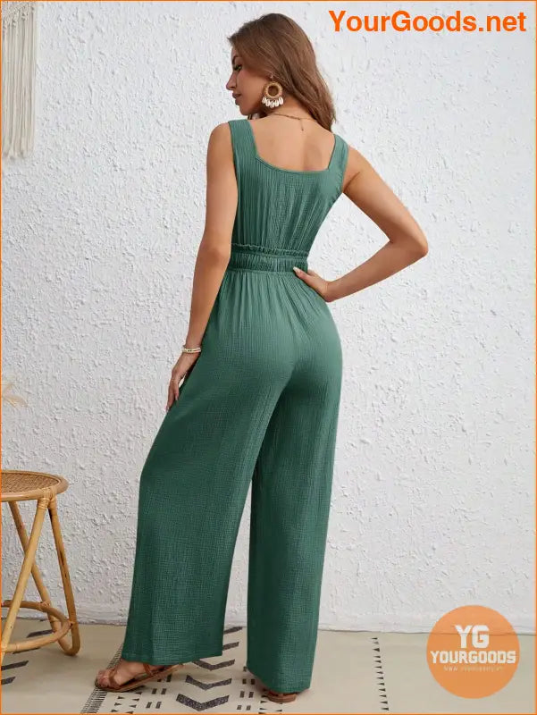 YOURGOODS Drawstring Waist Wide Leg Tank Jumpsuit - YourGoods Online Shop