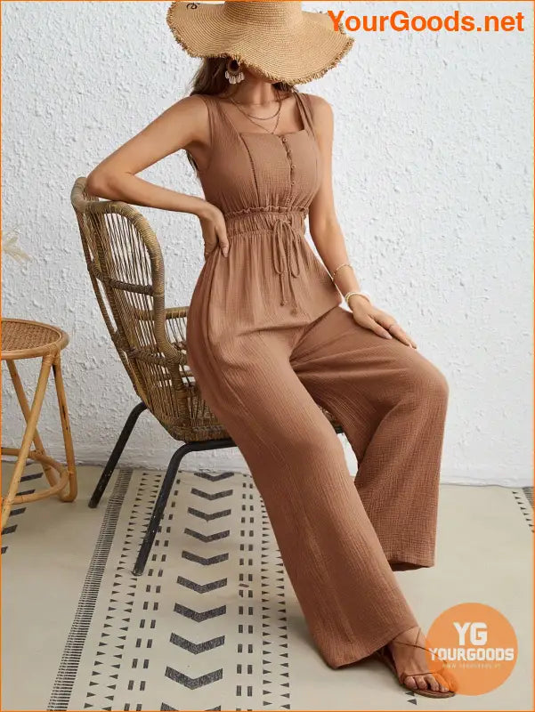 YOURGOODS Drawstring Waist Wide Leg Tank Jumpsuit - YourGoods Online Shop