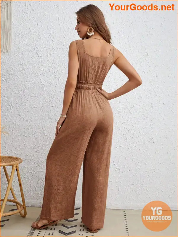 YOURGOODS Drawstring Waist Wide Leg Tank Jumpsuit - YourGoods Online Shop