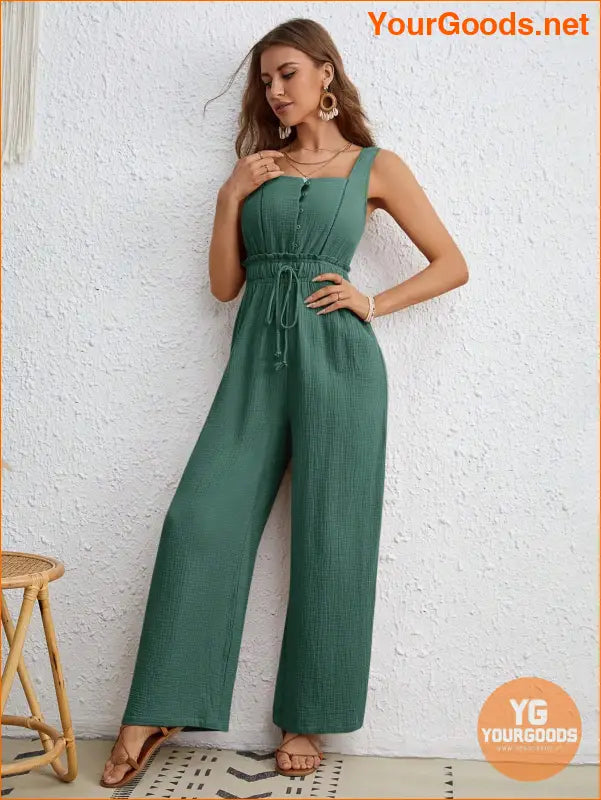 YOURGOODS Drawstring Waist Wide Leg Tank Jumpsuit - YourGoods Online Shop