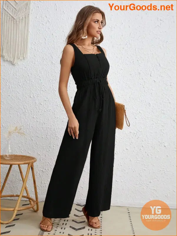 YOURGOODS Drawstring Waist Wide Leg Tank Jumpsuit - YourGoods Online Shop