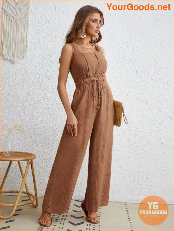 YOURGOODS Drawstring Waist Wide Leg Tank Jumpsuit - YourGoods Online Shop