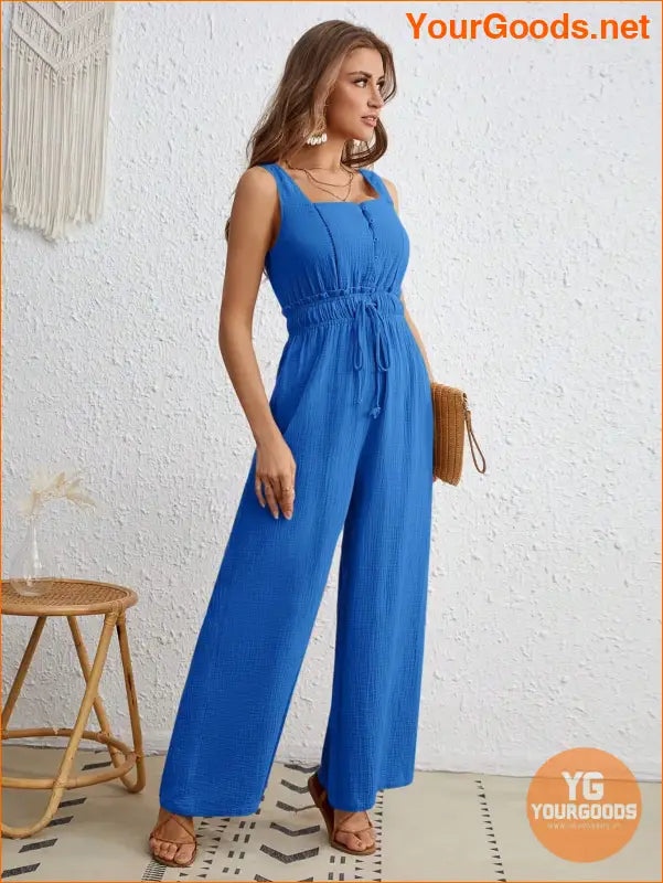 YOURGOODS Drawstring Waist Wide Leg Tank Jumpsuit - YourGoods Online Shop