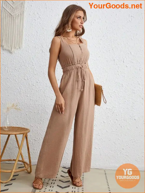 YOURGOODS Drawstring Waist Wide Leg Tank Jumpsuit - YourGoods Online Shop