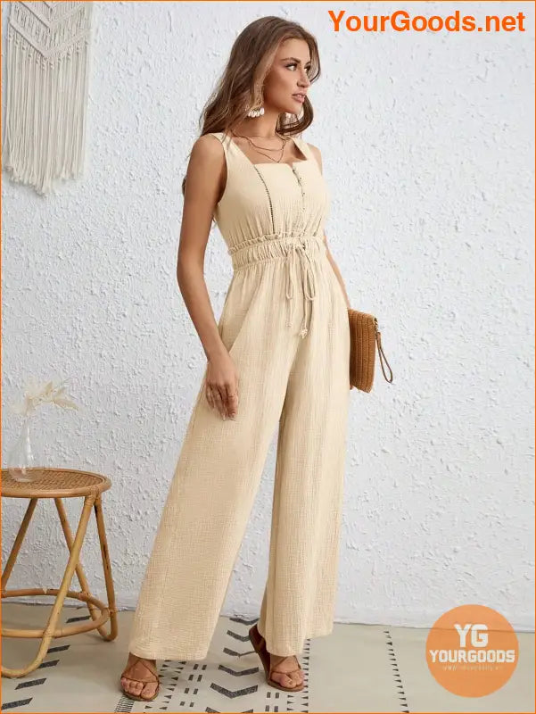 YOURGOODS Drawstring Waist Wide Leg Tank Jumpsuit - YourGoods Online Shop