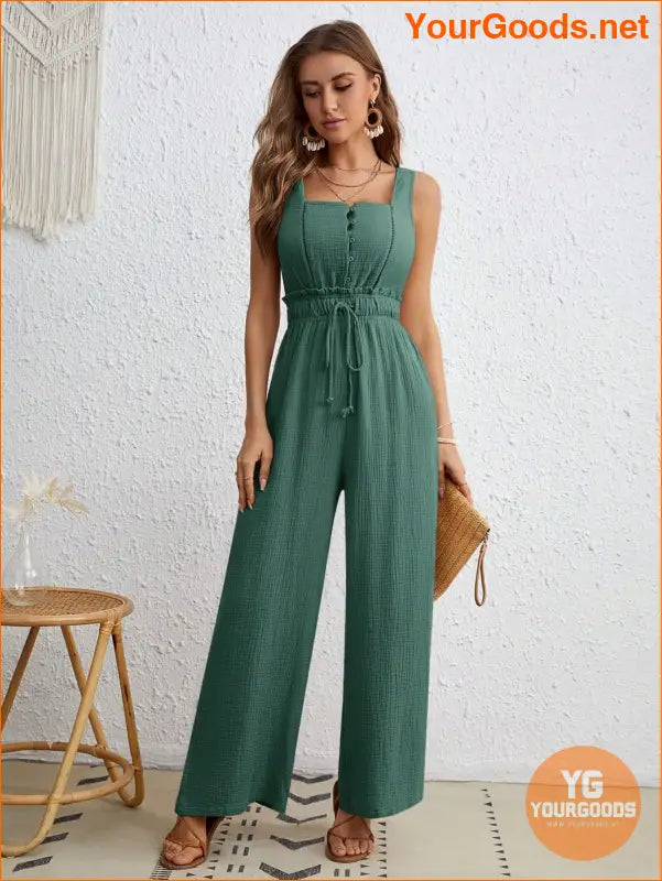 YOURGOODS Drawstring Waist Wide Leg Tank Jumpsuit - YourGoods Online Shop