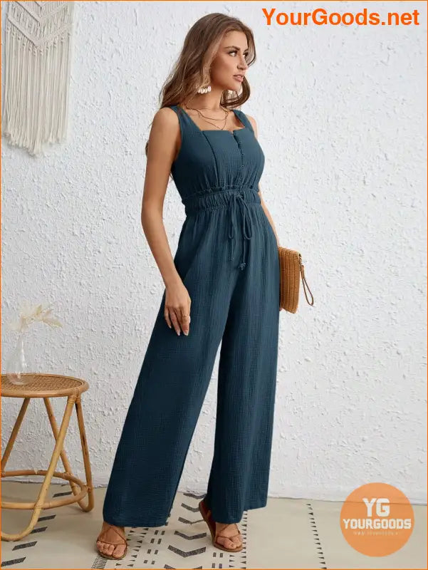 YOURGOODS Drawstring Waist Wide Leg Tank Jumpsuit - YourGoods Online Shop