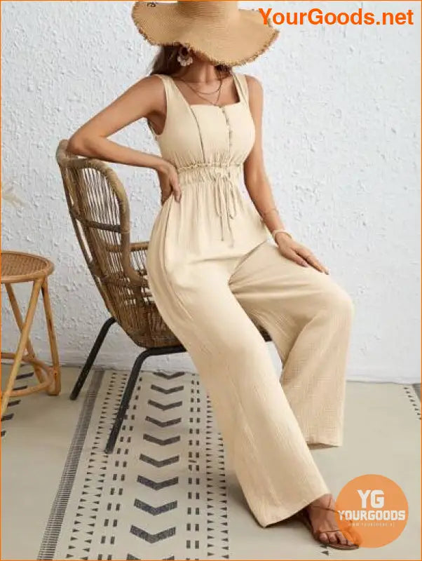 YOURGOODS Drawstring Waist Wide Leg Tank Jumpsuit - YourGoods Online Shop