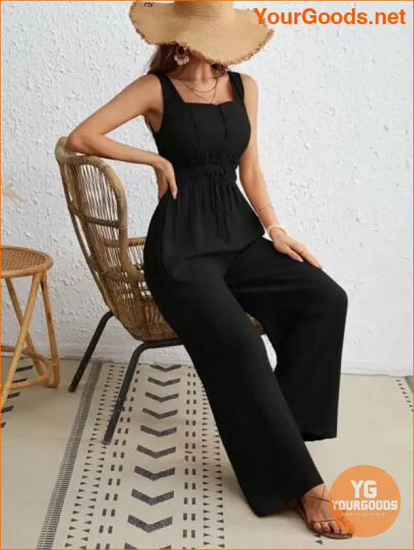 YOURGOODS Drawstring Waist Wide Leg Tank Jumpsuit - YourGoods Online Shop