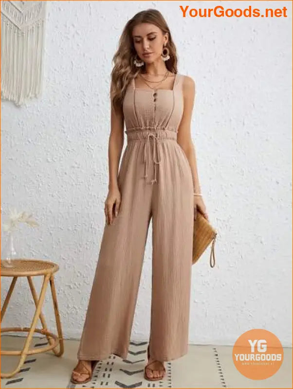 YOURGOODS Drawstring Waist Wide Leg Tank Jumpsuit - YourGoods Online Shop