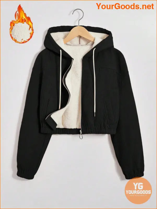 YOURGOODS Drop Shoulder Drawstring Hooded Thermal Lined Corduroy Jacket - YourGoods Online Shop