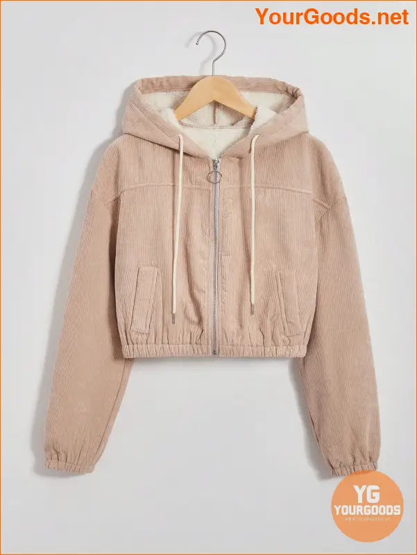 YOURGOODS Drop Shoulder Drawstring Hooded Thermal Lined Corduroy Jacket - YourGoods Online Shop