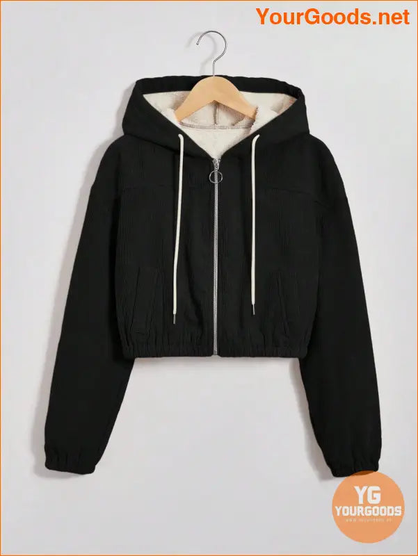 YOURGOODS Drop Shoulder Drawstring Hooded Thermal Lined Corduroy Jacket - YourGoods Online Shop