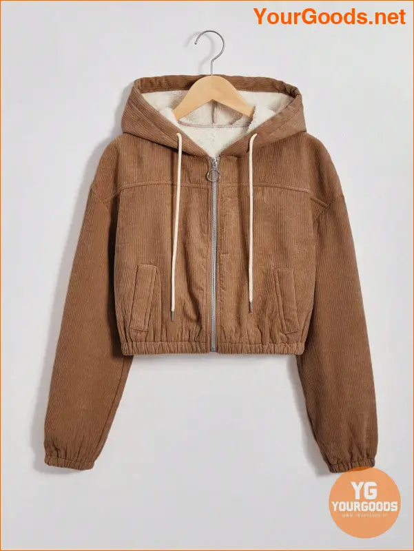 YOURGOODS Drop Shoulder Drawstring Hooded Thermal Lined Corduroy Jacket - YourGoods Online Shop