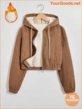 YOURGOODS Drop Shoulder Drawstring Hooded Thermal Lined Corduroy Jacket - YourGoods Online Shop