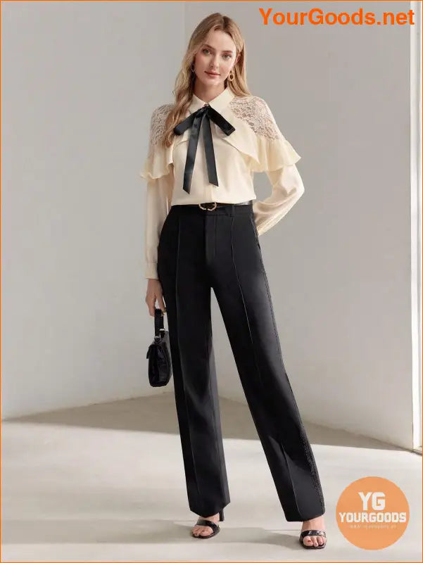 YOURGOODS Elegant Lace Insert Seam Front Pants - YourGoods Online Shop