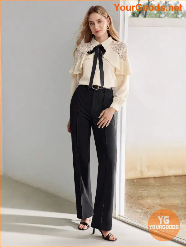 YOURGOODS Elegant Lace Insert Seam Front Pants - YourGoods Online Shop