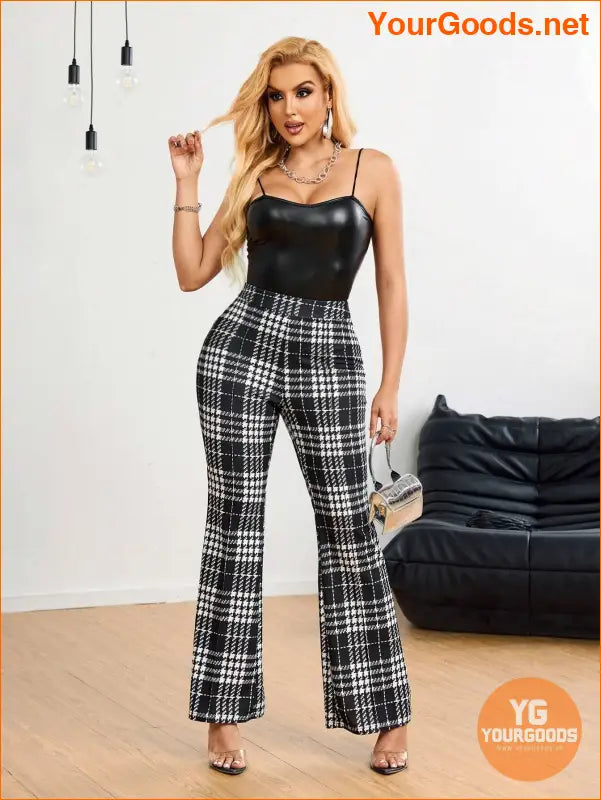 YOURGOODS Elegant Office Houndstooth Flared Suit Pants - YourGoods Online Shop