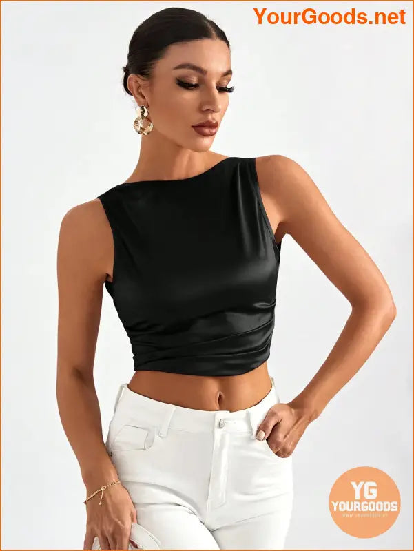 YOURGOODS Elegant Tie Backless Sleeveless Crop Top - YourGoods Online Shop