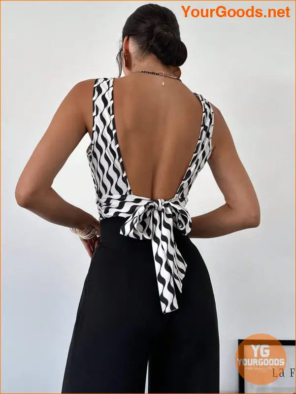 YOURGOODS Elegant Tie Backless Sleeveless Crop Top - YourGoods Online Shop