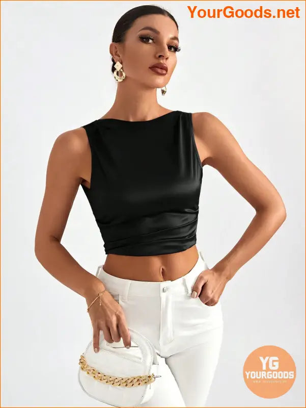 YOURGOODS Elegant Tie Backless Sleeveless Crop Top - YourGoods Online Shop