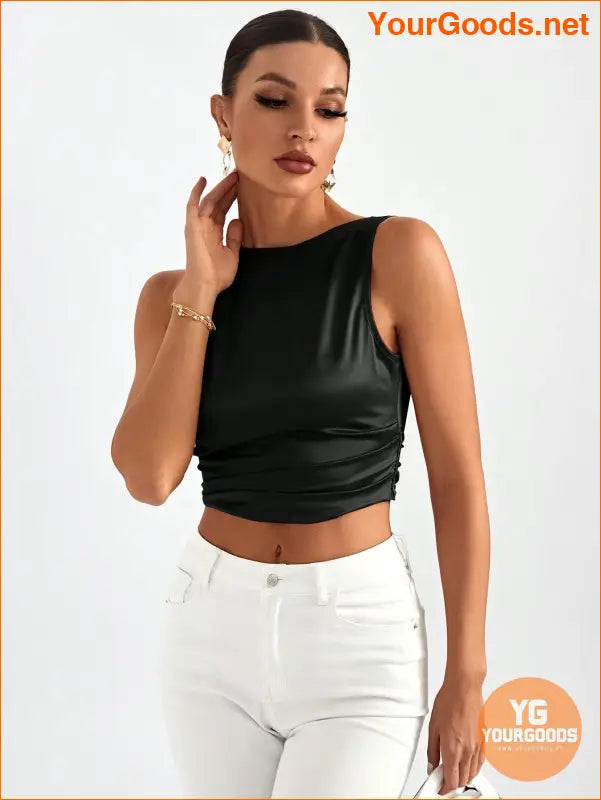 YOURGOODS Elegant Tie Backless Sleeveless Crop Top - YourGoods Online Shop