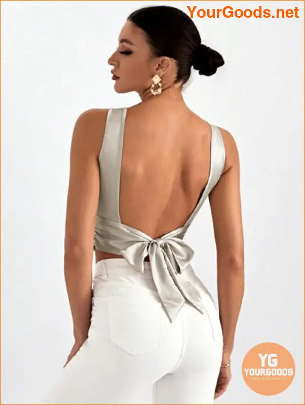 YOURGOODS Elegant Tie Backless Sleeveless Crop Top - YourGoods Online Shop