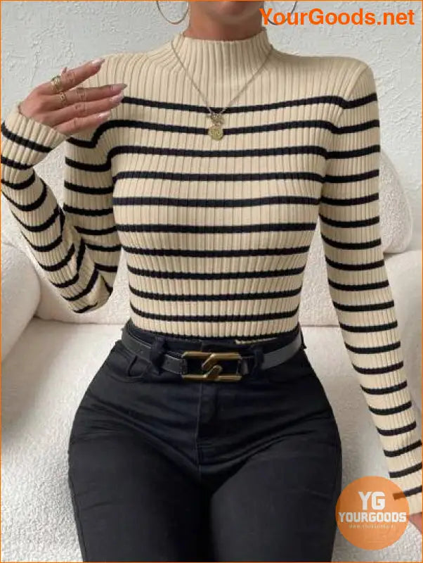 YOURGOODS Essence Striped Mock Neck Sweater - YourGoods Online Shop