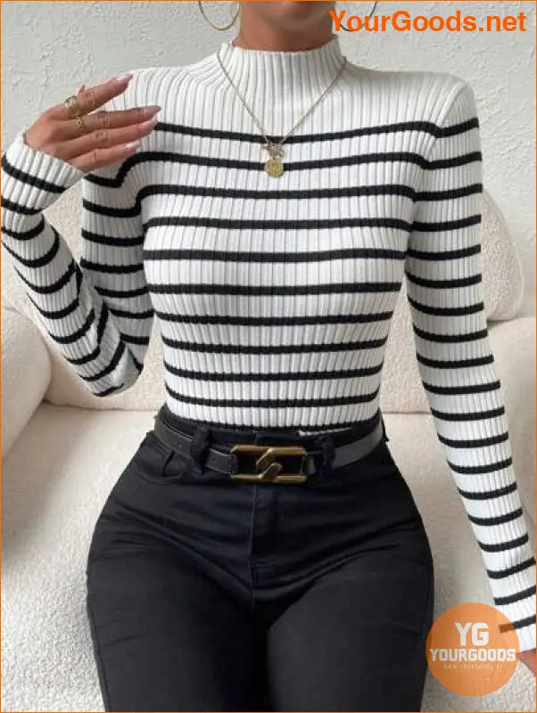 YOURGOODS Essence Striped Mock Neck Sweater - YourGoods Online Shop