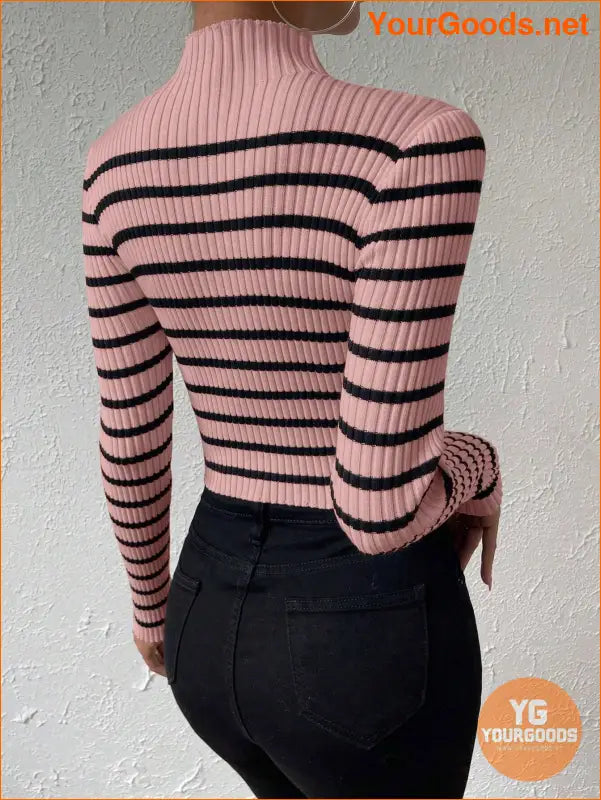 YOURGOODS Essence Striped Mock Neck Sweater - YourGoods Online Shop