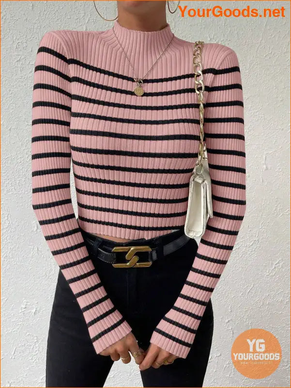 YOURGOODS Essence Striped Mock Neck Sweater - YourGoods Online Shop