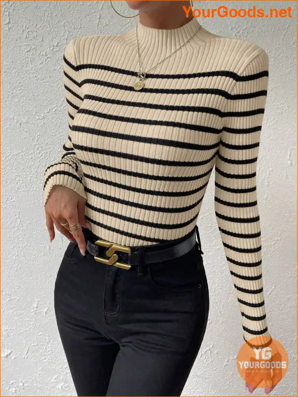 YOURGOODS Essence Striped Mock Neck Sweater - YourGoods Online Shop