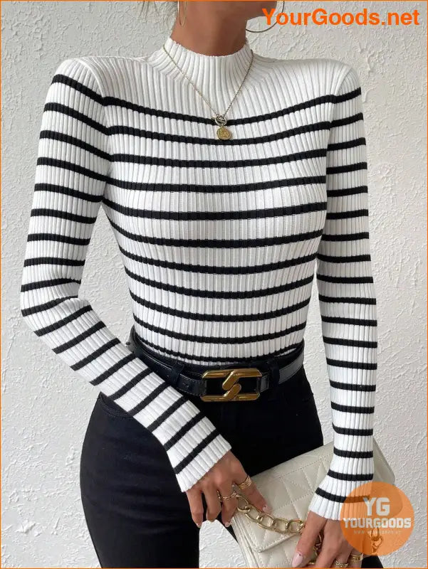 YOURGOODS Essence Striped Mock Neck Sweater - YourGoods Online Shop