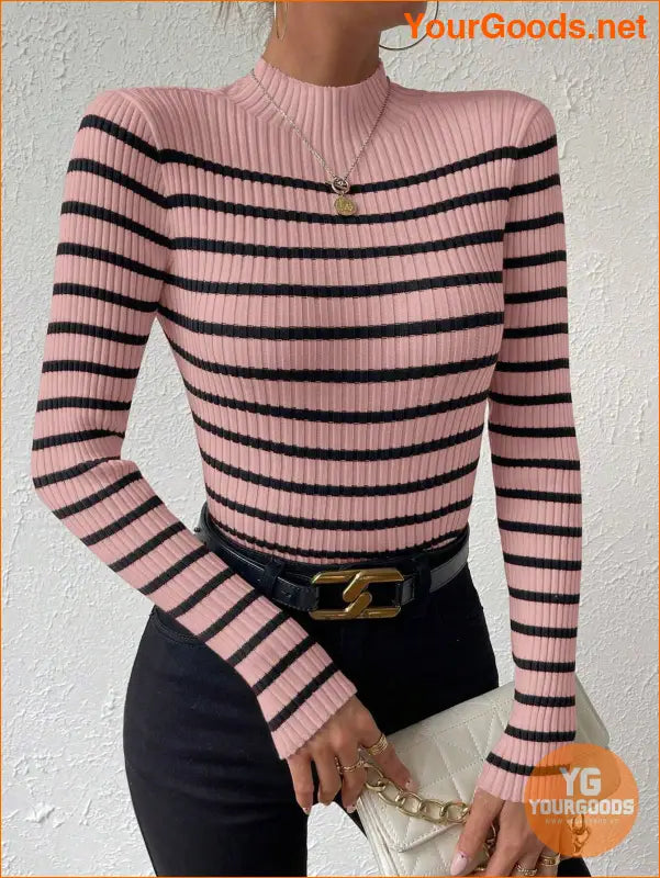 YOURGOODS Essence Striped Mock Neck Sweater - YourGoods Online Shop