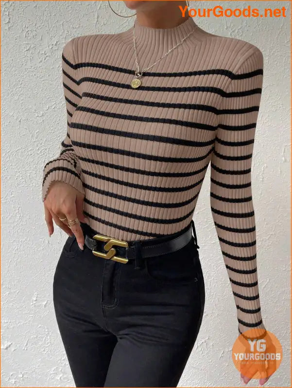 YOURGOODS Essence Striped Mock Neck Sweater - YourGoods Online Shop