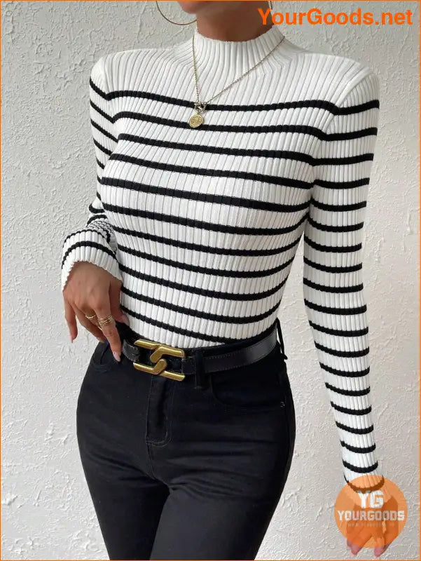 YOURGOODS Essence Striped Mock Neck Sweater - YourGoods Online Shop