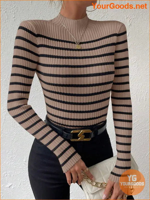 YOURGOODS Essence Striped Mock Neck Sweater - YourGoods Online Shop