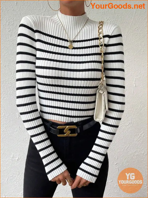 YOURGOODS Essence Striped Mock Neck Sweater - YourGoods Online Shop