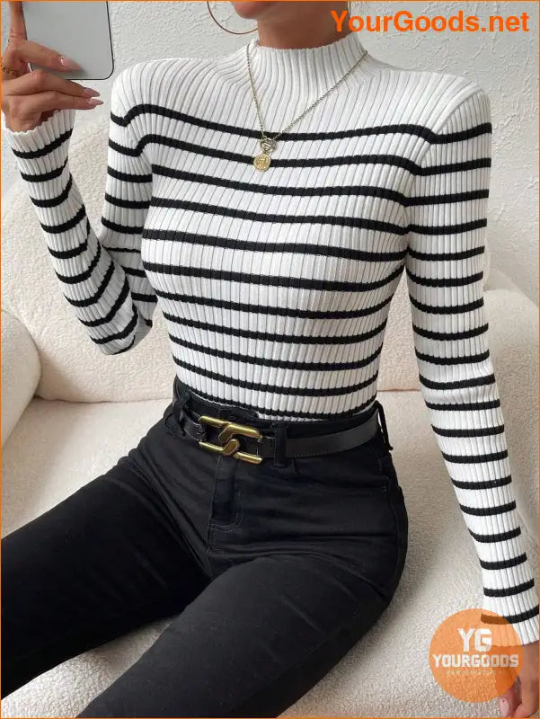 YOURGOODS Essence Striped Mock Neck Sweater - YourGoods Online Shop