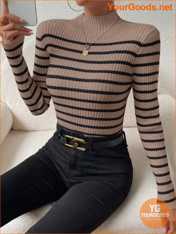 YOURGOODS Essence Striped Mock Neck Sweater - YourGoods Online Shop