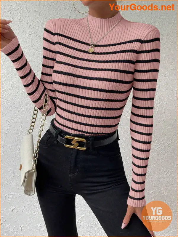 YOURGOODS Essence Striped Mock Neck Sweater - YourGoods Online Shop