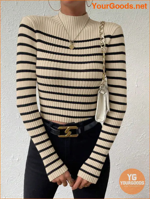 YOURGOODS Essence Striped Mock Neck Sweater - YourGoods Online Shop