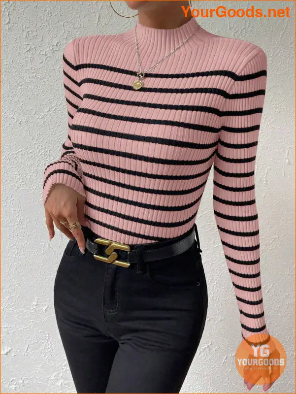 YOURGOODS Essence Striped Mock Neck Sweater - YourGoods Online Shop