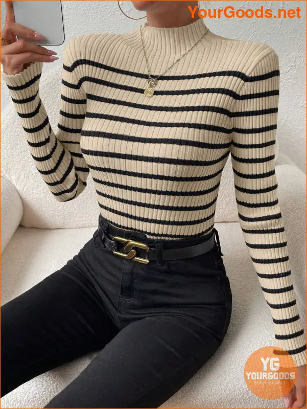 YOURGOODS Essence Striped Mock Neck Sweater - YourGoods Online Shop