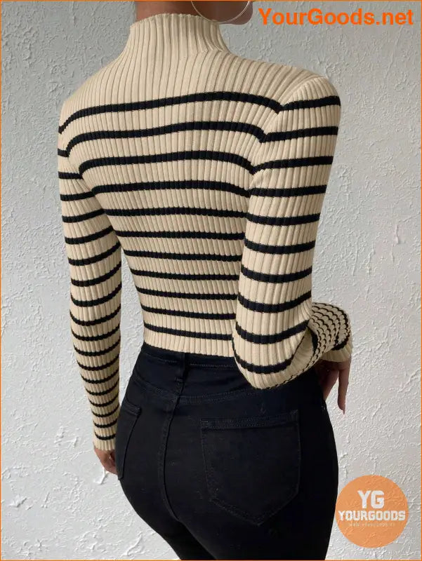 YOURGOODS Essence Striped Mock Neck Sweater - YourGoods Online Shop